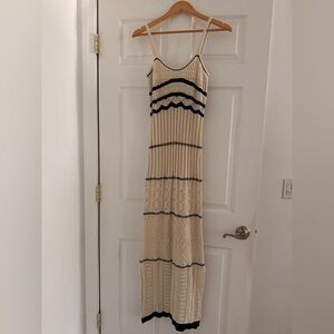 Cream Knit Maxi Dress with Black Trim - Women